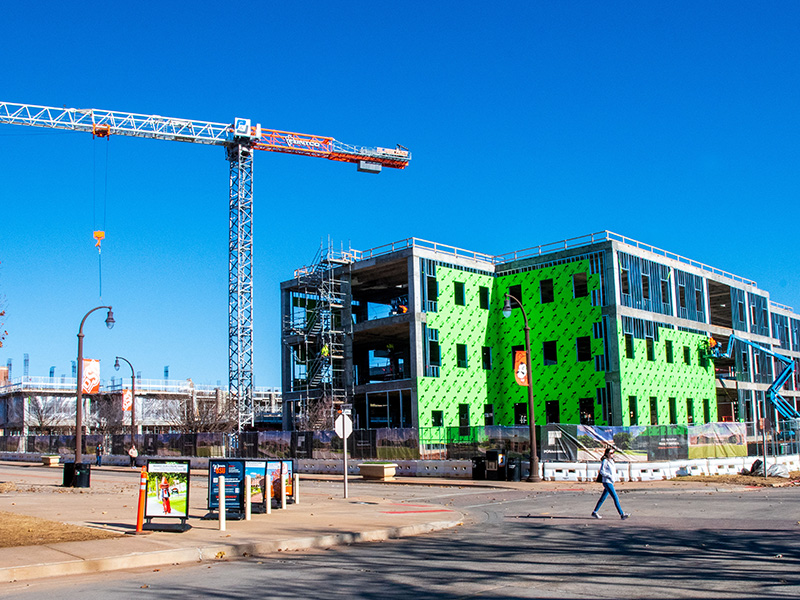Framing and siding on the New Frontiers Agricultural Hall