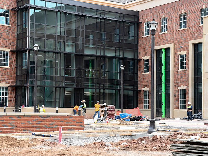 Light poles in front of new building