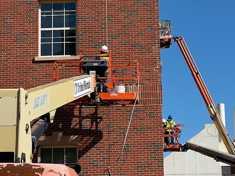 Close-up of construction progress on building