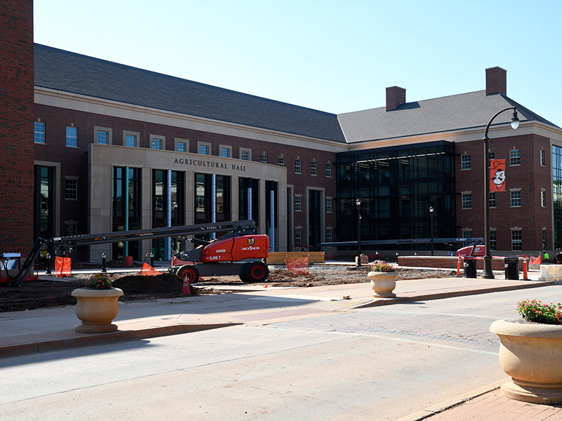view of the new buidling with no construction fence