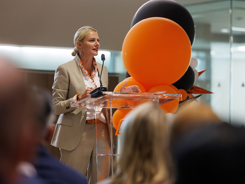 President Shrum speaks during grand opening