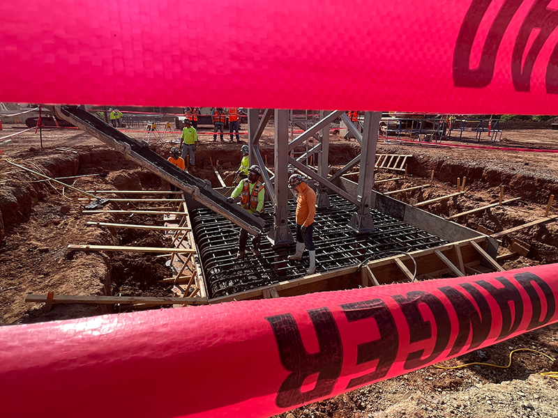 Pouring concrete for crane base