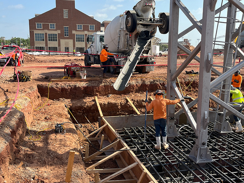 Pouring concrete for crane base