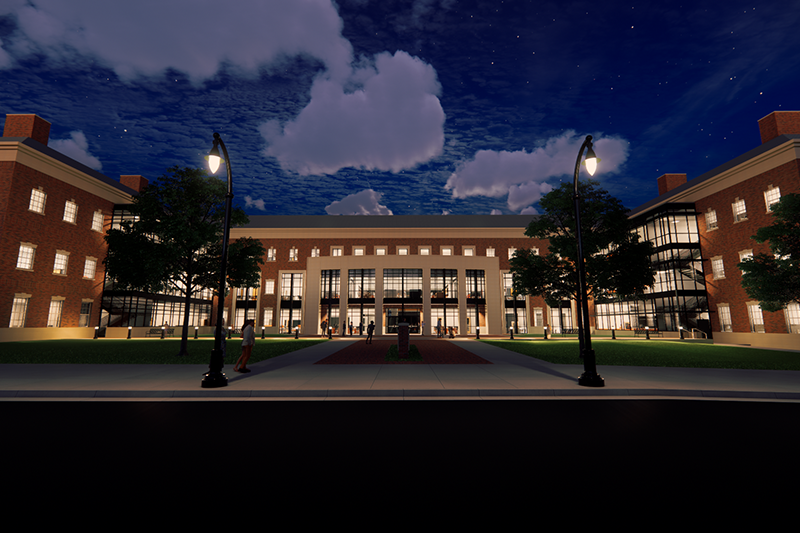 Exterior Rendering of the New Frontiers Agricultural Hall
